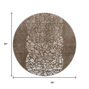 HomeRoots 8' Chocolate and Ivory Abstract Round Rug – Washable, UV-Protected, Ideal for Busy Homes with Kids & Pets 653575