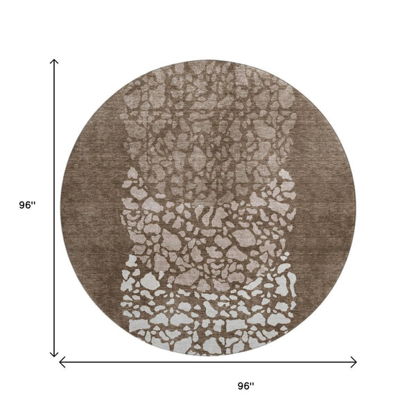 HomeRoots 8' Chocolate and Ivory Abstract Round Rug – Washable, UV-Protected, Ideal for Busy Homes with Kids & Pets 653575