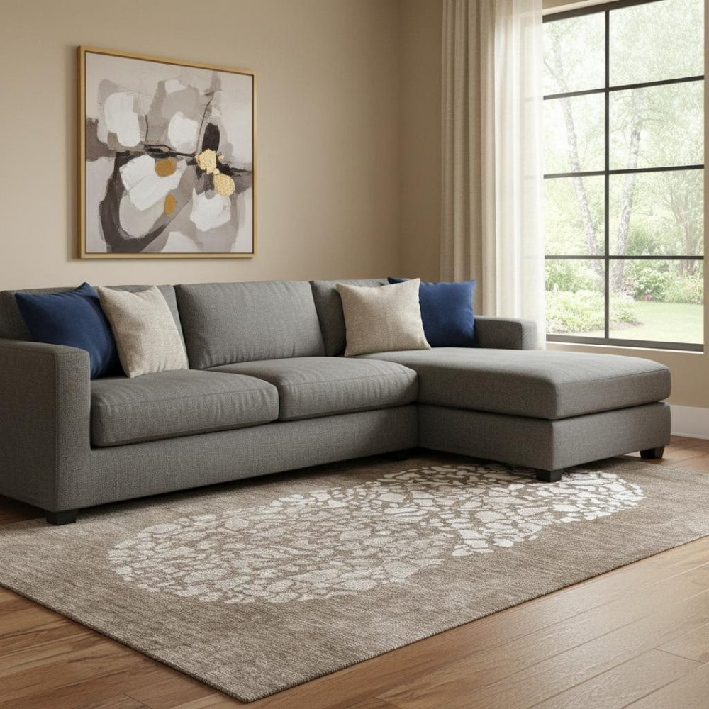 HomeRoots 8' X 10' Chocolate and Ivory Abstract Area Rug - Durable, Washable, UV-Protected for Everyday Living 653576