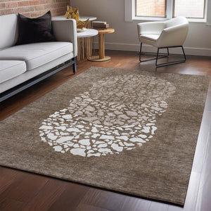 HomeRoots 8' X 10' Chocolate and Ivory Abstract Area Rug - Durable, Washable, UV-Protected for Everyday Living 653576