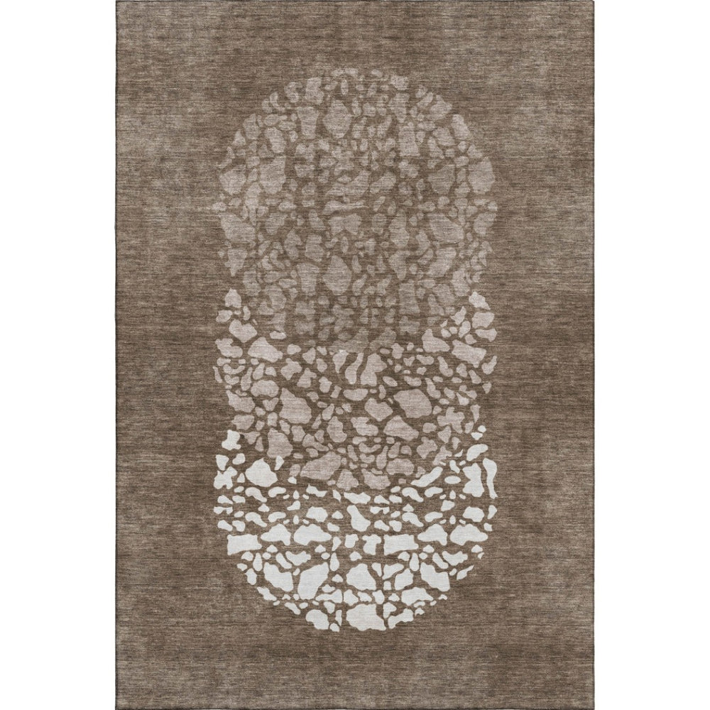 HomeRoots 8' X 10' Chocolate and Ivory Abstract Area Rug - Durable, Washable, UV-Protected for Everyday Living 653576