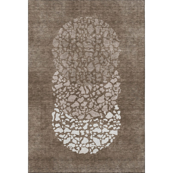 HomeRoots 8' X 10' Chocolate and Ivory Abstract Area Rug - Durable, Washable, UV-Protected for Everyday Living 653576