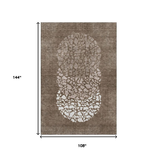 HomeRoots 9' X 12' Chocolate and Ivory Abstract Washable Area Rug with UV Protection for Stylish Living Spaces 653577