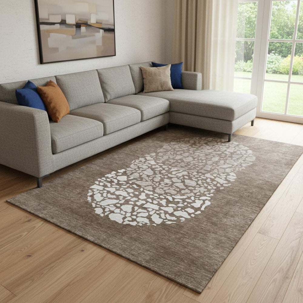 HomeRoots 9' X 12' Chocolate and Ivory Abstract Washable Area Rug with UV Protection for Stylish Living Spaces 653577