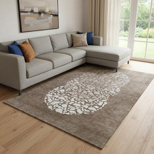 HomeRoots 9' X 12' Chocolate and Ivory Abstract Washable Area Rug with UV Protection for Stylish Living Spaces 653577