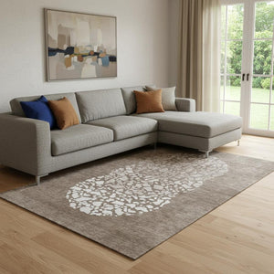 HomeRoots 10' X 14' Chocolate and Ivory Abstract Washable Area Rug - Durable, Stain-Resistant, UV Protected 653578