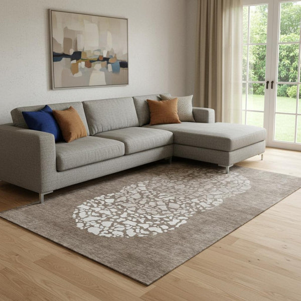HomeRoots 10' X 14' Chocolate and Ivory Abstract Washable Area Rug - Durable, Stain-Resistant, UV Protected 653578