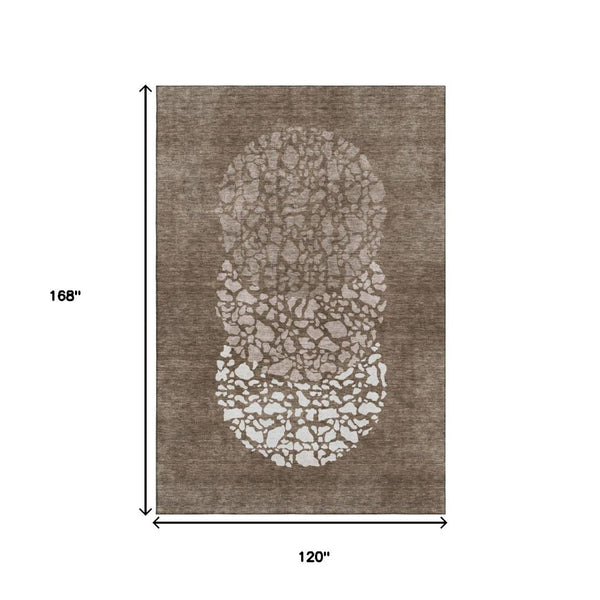 HomeRoots 10' X 14' Chocolate and Ivory Abstract Washable Area Rug - Durable, Stain-Resistant, UV Protected 653578