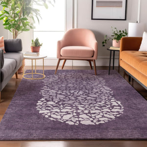 HomeRoots 5' x 8' Modern Eggplant and Ivory Abstract Area Rug - Washable, Stain Resistant, UV Protected Design 653580