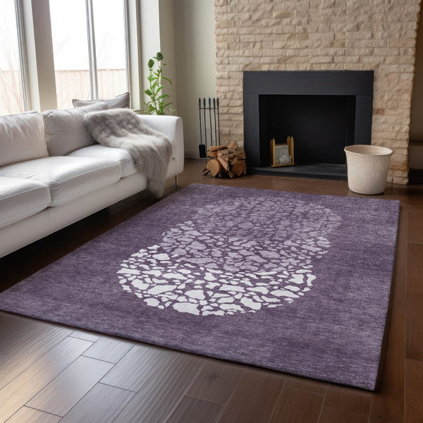 HomeRoots 5' x 8' Modern Eggplant and Ivory Abstract Area Rug - Washable, Stain Resistant, UV Protected Design 653580
