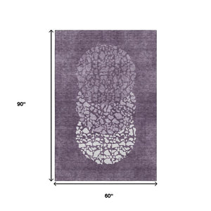HomeRoots 5' x 8' Modern Eggplant and Ivory Abstract Area Rug - Washable, Stain Resistant, UV Protected Design 653580