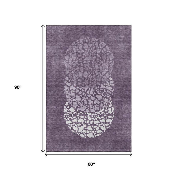 HomeRoots 5' x 8' Modern Eggplant and Ivory Abstract Area Rug - Washable, Stain Resistant, UV Protected Design 653580