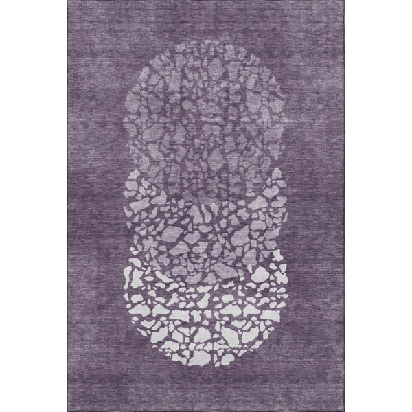 HomeRoots 5' x 8' Modern Eggplant and Ivory Abstract Area Rug - Washable, Stain Resistant, UV Protected Design 653580