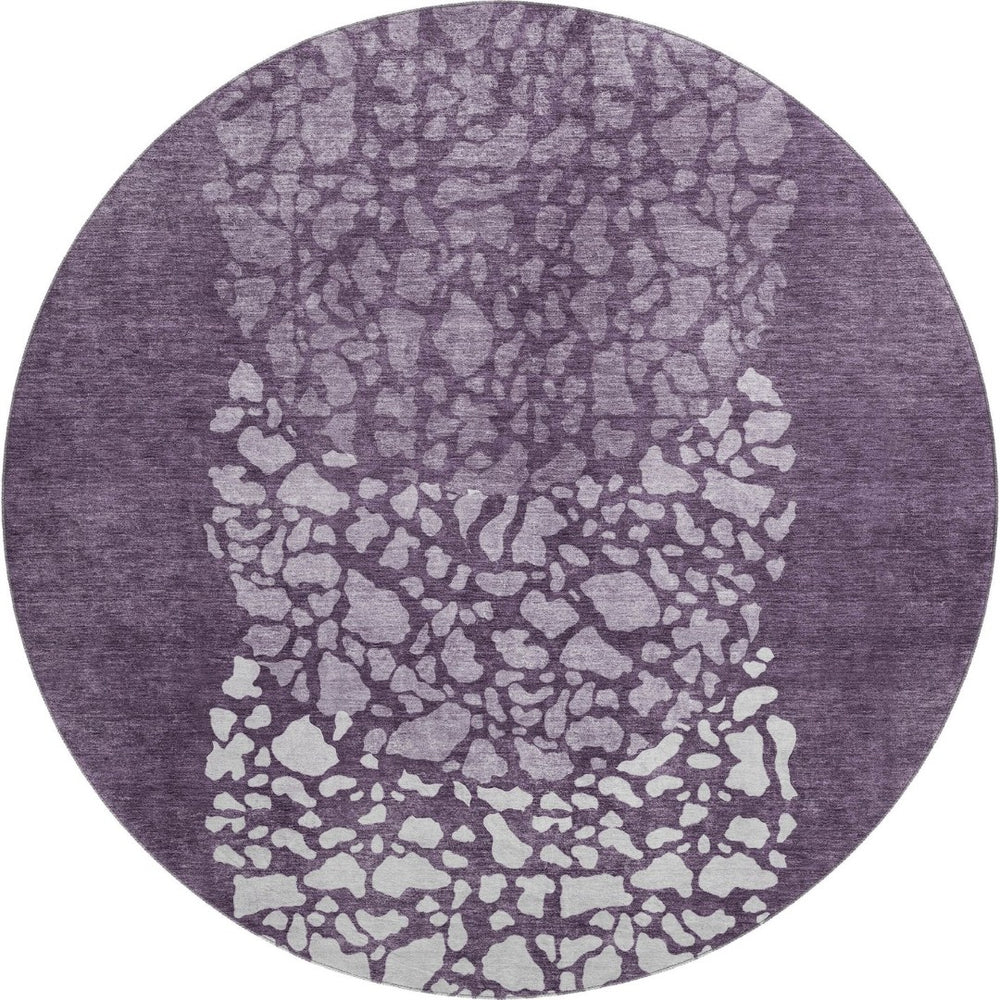 HomeRoots 8' Eggplant and Ivory Abstract Round Rug - Washable, UV Protected, Stain Resistant for Modern Spaces 653581