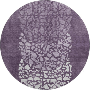 HomeRoots 8' Eggplant and Ivory Abstract Round Rug - Washable, UV Protected, Stain Resistant for Modern Spaces 653581