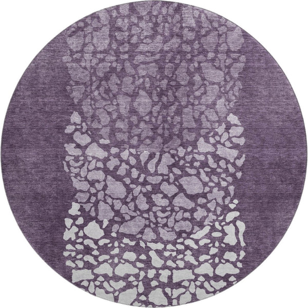 HomeRoots 8' Eggplant and Ivory Abstract Round Rug - Washable, UV Protected, Stain Resistant for Modern Spaces 653581