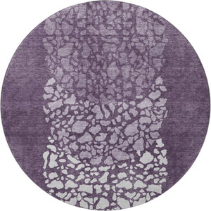 HomeRoots 8' Eggplant and Ivory Abstract Round Rug - Washable, UV Protected, Stain Resistant for Modern Spaces 653581