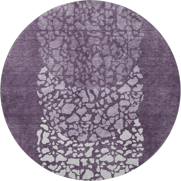 HomeRoots 8' Eggplant and Ivory Abstract Round Rug - Washable, UV Protected, Stain Resistant for Modern Spaces 653581