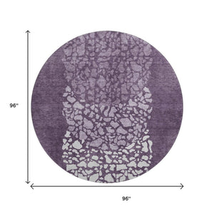 HomeRoots 8' Eggplant and Ivory Abstract Round Rug - Washable, UV Protected, Stain Resistant for Modern Spaces 653581