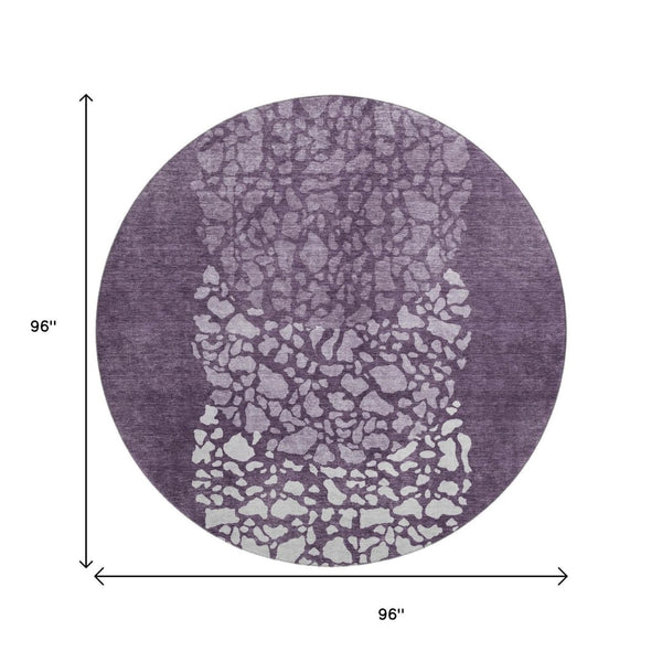 HomeRoots 8' Eggplant and Ivory Abstract Round Rug - Washable, UV Protected, Stain Resistant for Modern Spaces 653581