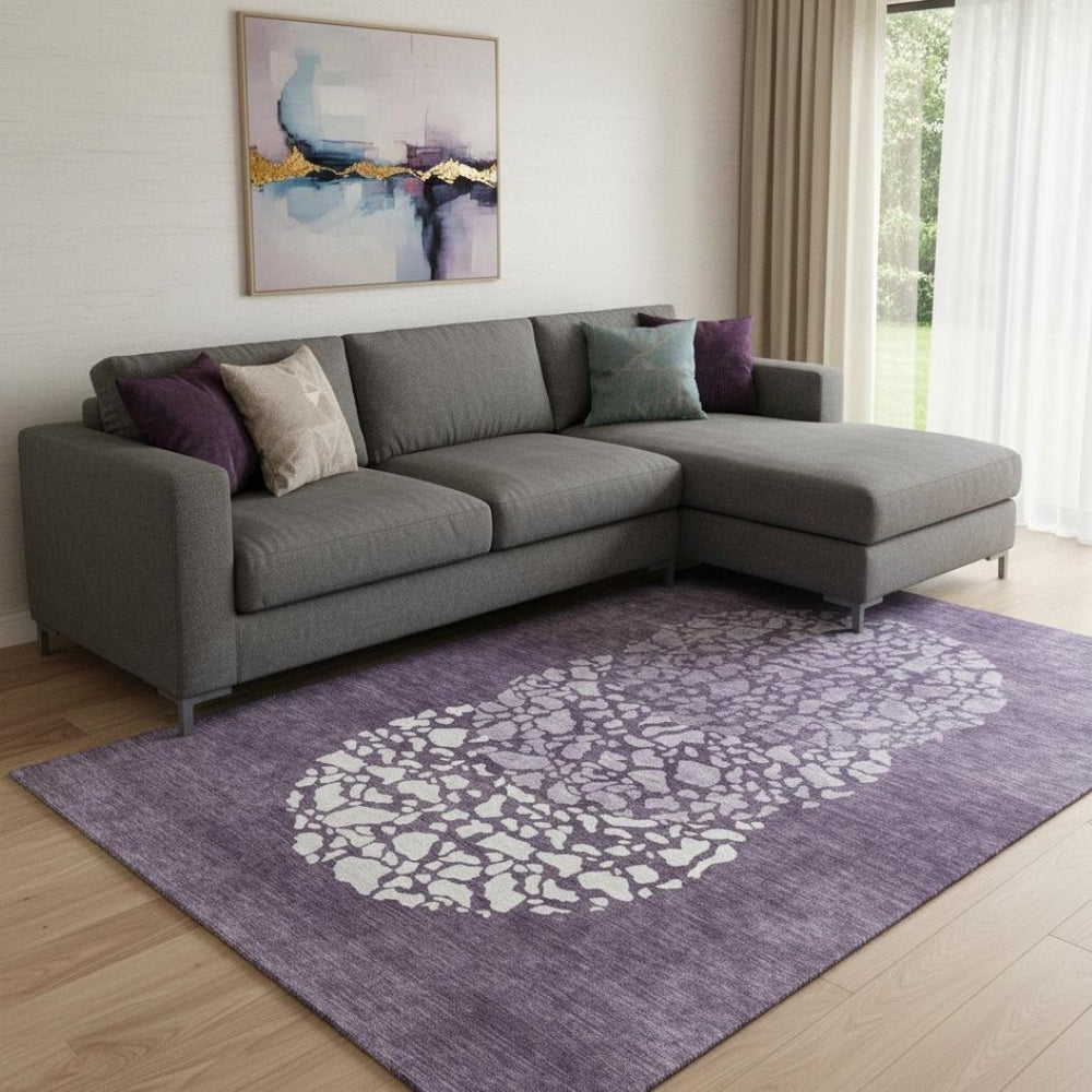 HomeRoots 8' X 10' Eggplant and Ivory Abstract Washable Area Rug - Stain-Resistant, UV Protected, Durable Design 653582