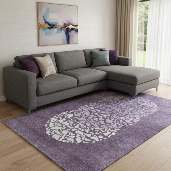 HomeRoots 8' X 10' Eggplant and Ivory Abstract Washable Area Rug - Stain-Resistant, UV Protected, Durable Design 653582