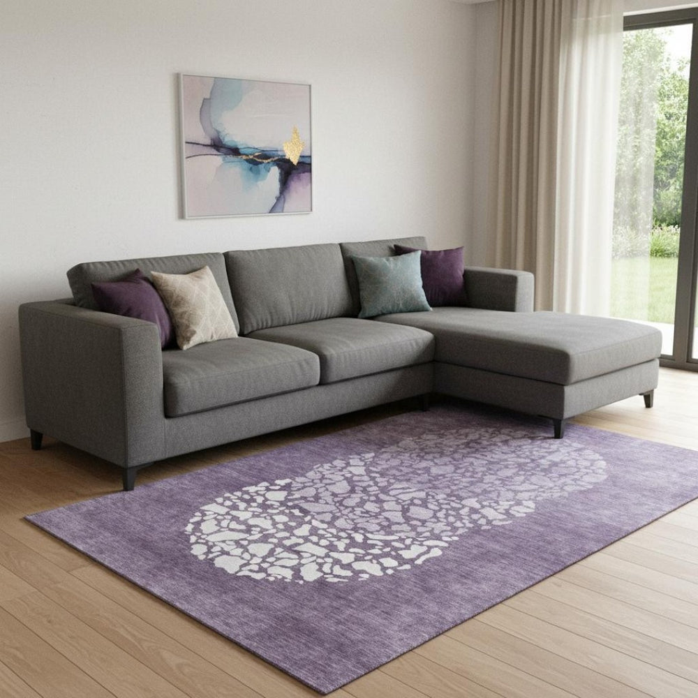 HomeRoots 9' X 12' Eggplant and Ivory Abstract Washable Area Rug - Stain Resistant, UV Protected & Easy Care 653583