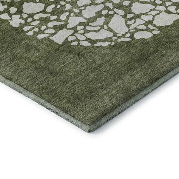 HomeRoots 5' X 8' Olive Green & Ivory Abstract Area Rug - Washable, UV-Protected, Stylish & Durable Design! 653586
