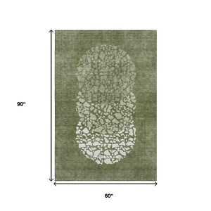 HomeRoots 5' X 8' Olive Green & Ivory Abstract Area Rug - Washable, UV-Protected, Stylish & Durable Design! 653586