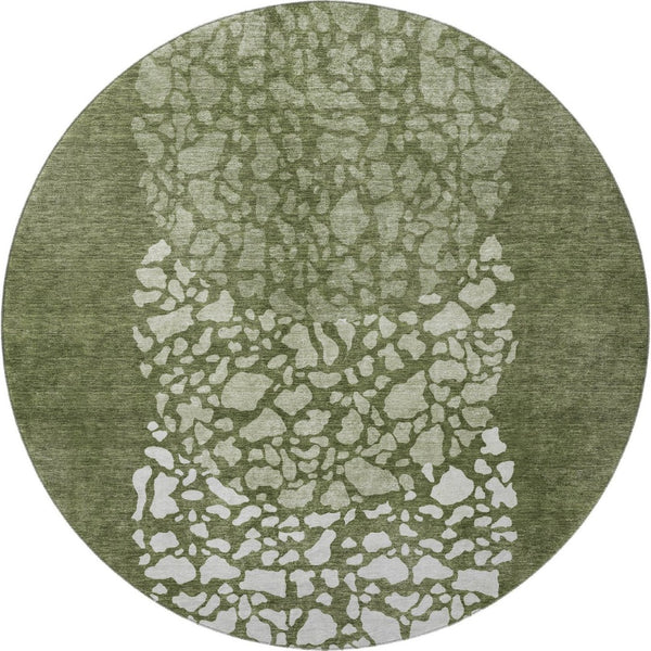 HomeRoots 8' Olive Green and Ivory Abstract Round Rug - Washable, Stain-Resistant, UV-Protected for Modern Spaces 653587