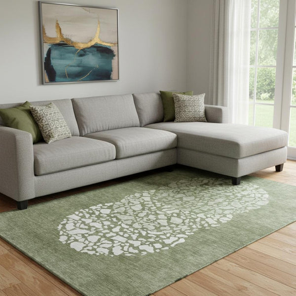HomeRoots 8' X 10' Olive Green & Ivory Abstract Washable Area Rug – Durable, Stylish, UV Protected for Homes 653588