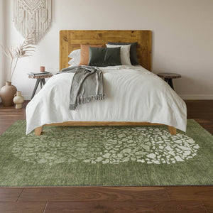 HomeRoots 8' X 10' Olive Green & Ivory Abstract Washable Area Rug – Durable, Stylish, UV Protected for Homes 653588