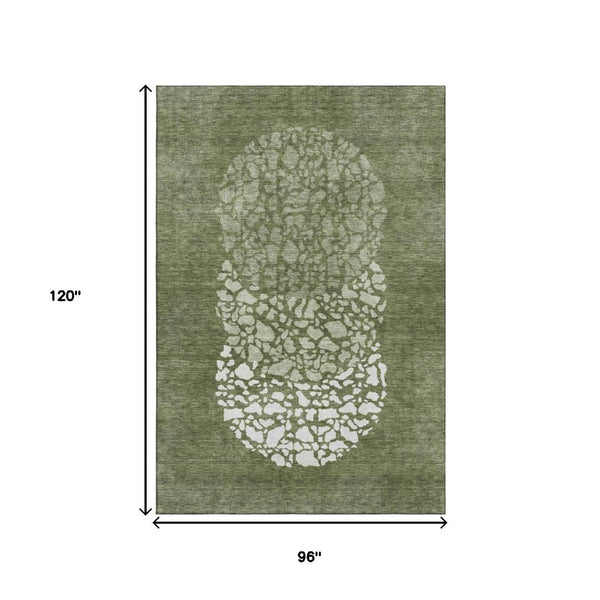 HomeRoots 8' X 10' Olive Green & Ivory Abstract Washable Area Rug – Durable, Stylish, UV Protected for Homes 653588