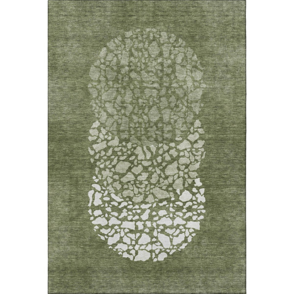 HomeRoots 8' X 10' Olive Green & Ivory Abstract Washable Area Rug – Durable, Stylish, UV Protected for Homes 653588