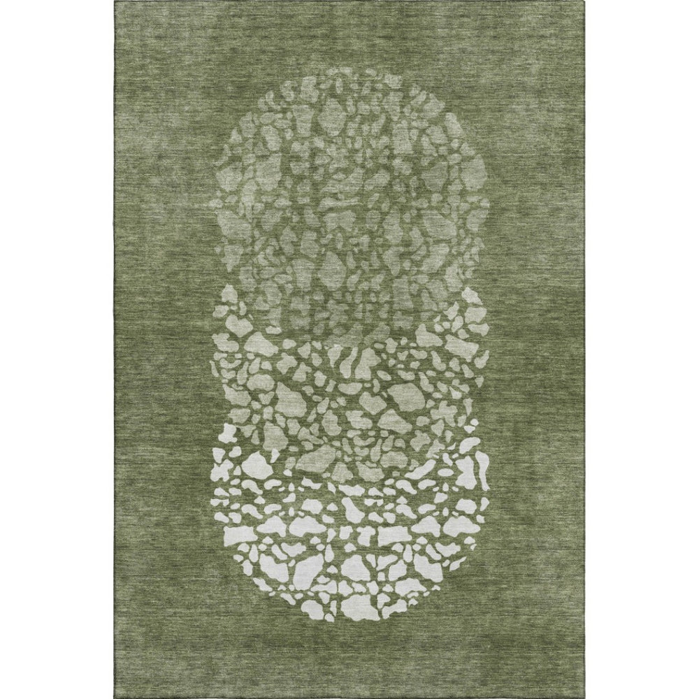 HomeRoots 9' X 12' Olive Green & Ivory Abstract Area Rug - Washable, UV Protected, Durable for High-Traffic Spaces 653589