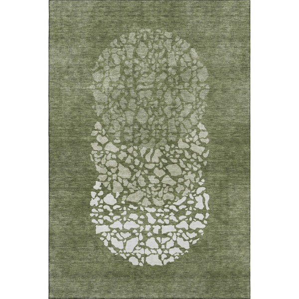 HomeRoots 9' X 12' Olive Green & Ivory Abstract Area Rug - Washable, UV Protected, Durable for High-Traffic Spaces 653589