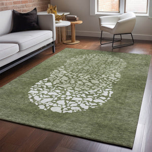 HomeRoots 10' Olive Green & Ivory Abstract Washable Area Rug - Stain Resistant, UV Protected for Family Spaces 653590