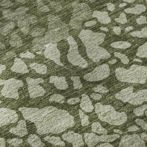 HomeRoots 10' Olive Green & Ivory Abstract Washable Area Rug - Stain Resistant, UV Protected for Family Spaces 653590