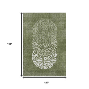 HomeRoots 10' Olive Green & Ivory Abstract Washable Area Rug - Stain Resistant, UV Protected for Family Spaces 653590