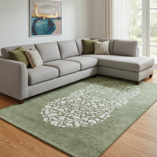 HomeRoots 10' Olive Green & Ivory Abstract Washable Area Rug - Stain Resistant, UV Protected for Family Spaces 653590