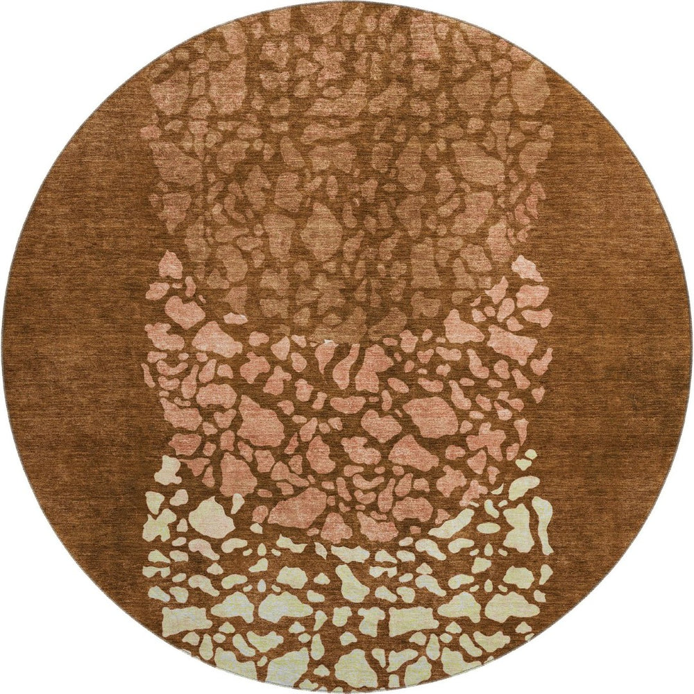 HomeRoots 8' Chili Red and Ivory Abstract Round Rug – Durable, Washable, UV-Protected for High-Traffic Homes 653593