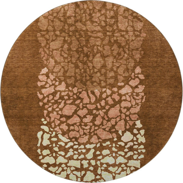 HomeRoots 8' Chili Red and Ivory Abstract Round Rug – Durable, Washable, UV-Protected for High-Traffic Homes 653593