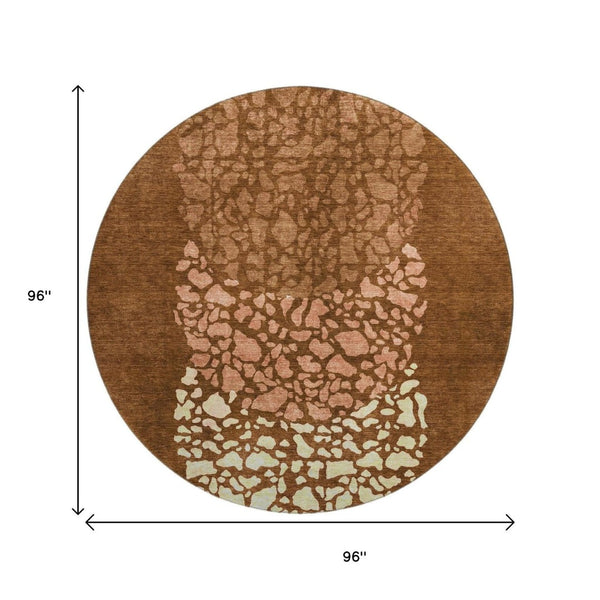 HomeRoots 8' Chili Red and Ivory Abstract Round Rug – Durable, Washable, UV-Protected for High-Traffic Homes 653593