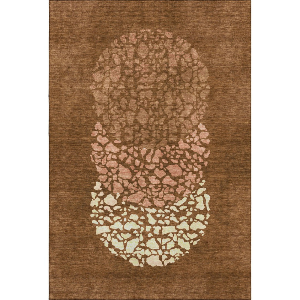 HomeRoots 8' X 10' Chili Red & Ivory Abstract Area Rug - Washable, Durable, UV-Protected for Modern Spaces 653594
