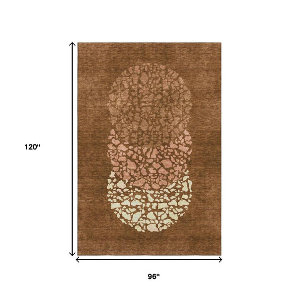 HomeRoots 8' X 10' Chili Red & Ivory Abstract Area Rug - Washable, Durable, UV-Protected for Modern Spaces 653594