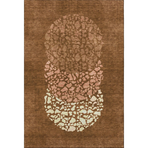 HomeRoots 8' X 10' Chili Red & Ivory Abstract Area Rug - Washable, Durable, UV-Protected for Modern Spaces 653594