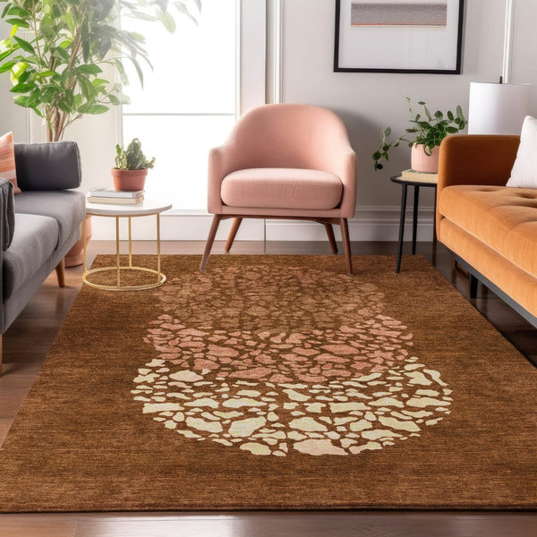 HomeRoots 9' X 12' Chili Red & Ivory Abstract Area Rug - Durable, Washable, Stain Resistant with UV Protection! 653595