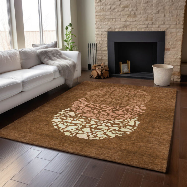 HomeRoots 9' X 12' Chili Red & Ivory Abstract Area Rug - Durable, Washable, Stain Resistant with UV Protection! 653595