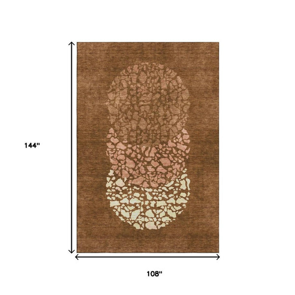 HomeRoots 9' X 12' Chili Red & Ivory Abstract Area Rug - Durable, Washable, Stain Resistant with UV Protection! 653595