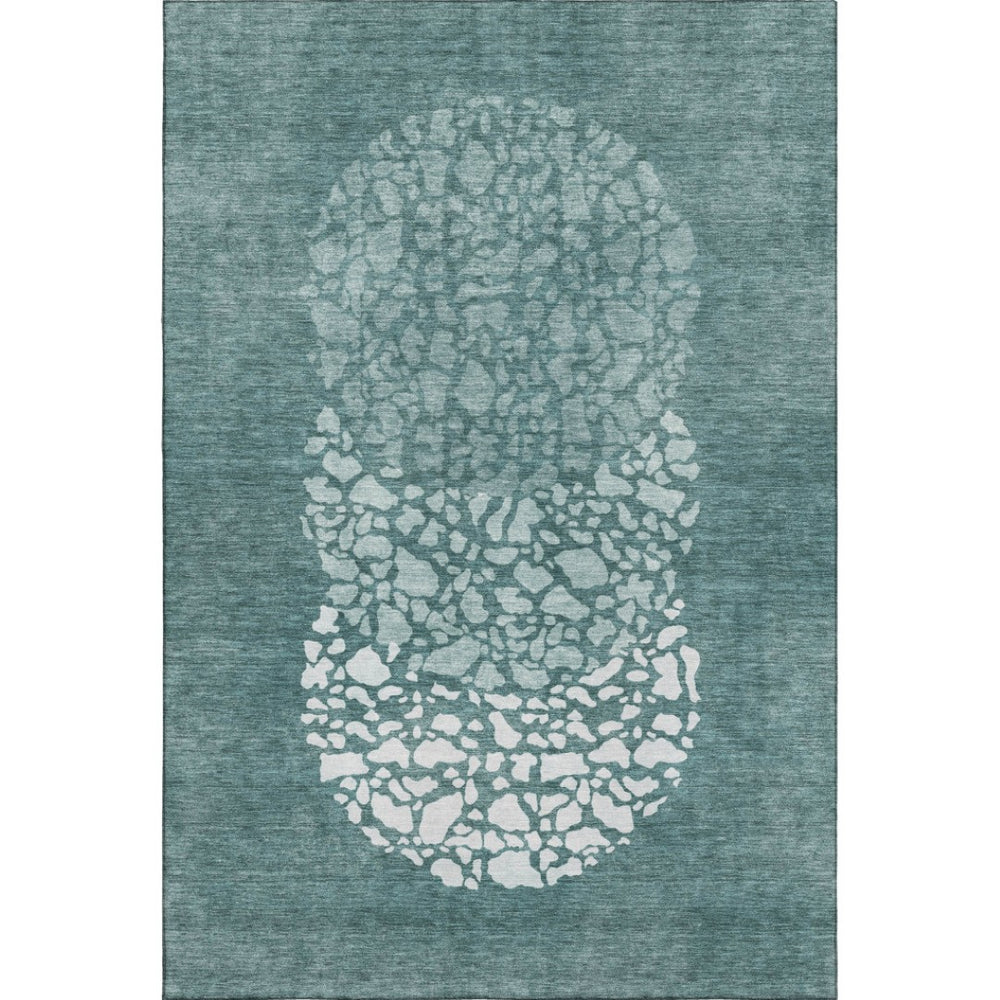 HomeRoots 5' Teal and Ivory Abstract Washable Area Rug with UV Protection, Stain Resistant for Family Homes 653598